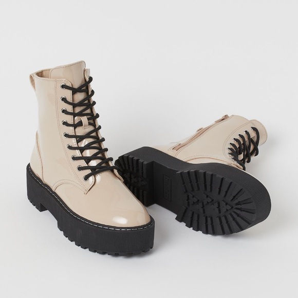 H&M Shoes - BRAND NEW H&M beige faux leather platform boots size 8